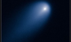 Hubble's view of Comet ISON (C/2012 S1) on April 10, 2013. This image was taken in visible light. The blue false color was added to bring out details in the comet structure. Credit:NASA, ESA, J.-Y. Li (Planetary Science Institute), and the Hubble Comet ISON Imaging Science Team